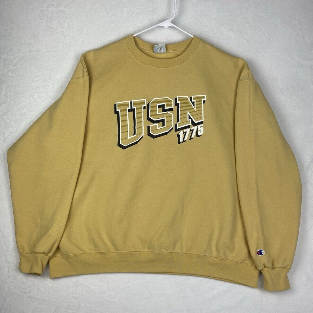 Vintage Champion USN United States Navy Sweater Mens XXL 2XL Yellow Sweatshirt